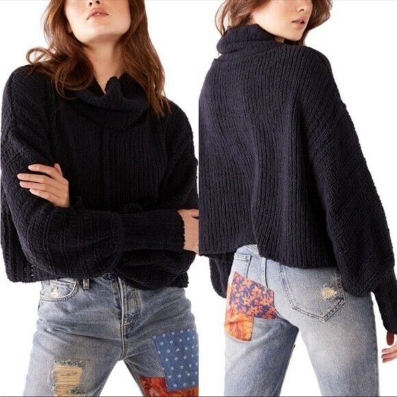 Free People Be Yours Pullover Cowl Neck Knit Sweater Black XS - Picture 5 of 6